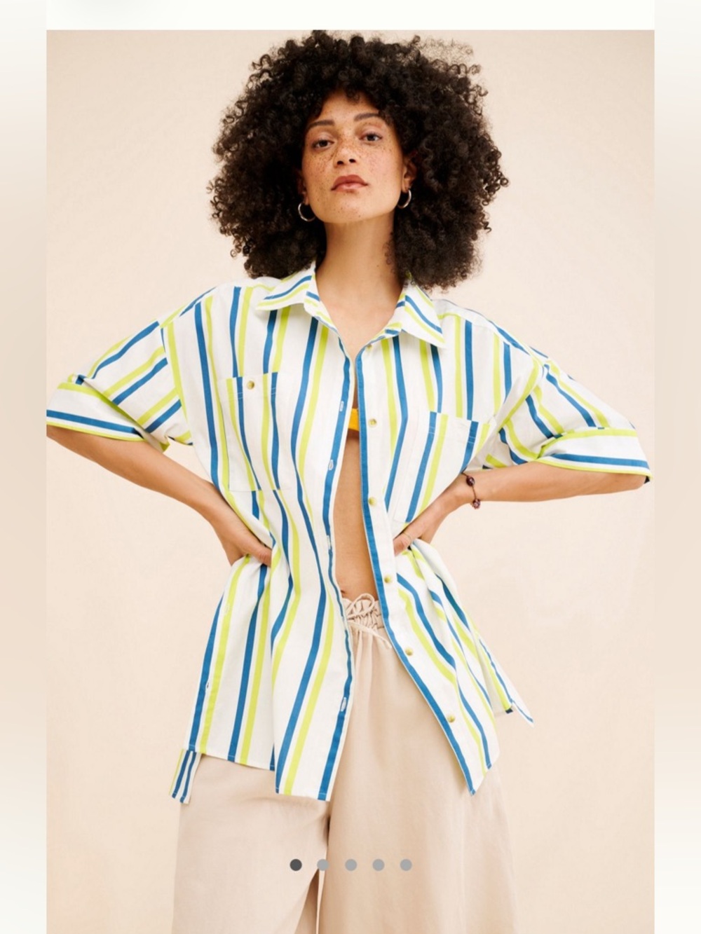 Anthropologie Striped Button-Down Shirt in White, Blue & Lime